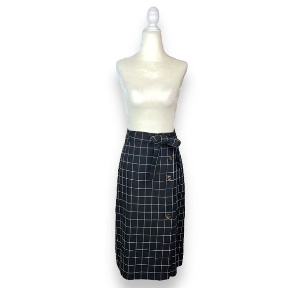 Mustard Seed Retro Windowpane Check Tie-Waist Midi Skirt - Picture 2 of 10